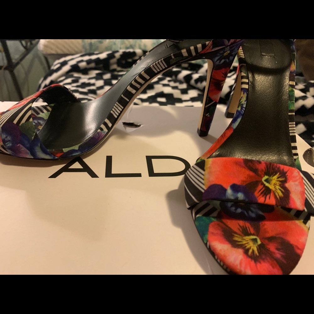 Aldo floral heels and matching clutch/handbag